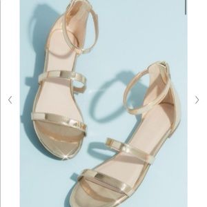 David’s Bridal Studio Triple Gold Banded, Dressy Flat Sandals.